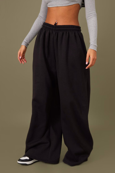 Ekstra Geniş Paça Siyah Kadın Eşofman Altı