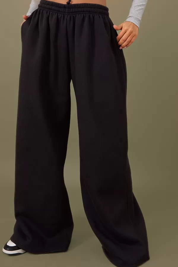 Ekstra Geniş Paça Siyah Kadın Eşofman Altı