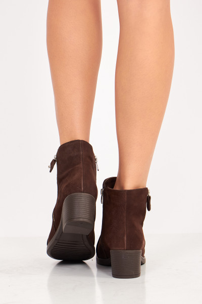 Fermuarlı Kahverengi Deri Kadın Bot