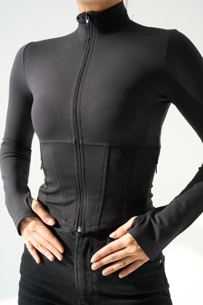 Fermuarlı Siyah Bomber Kadın Bluz