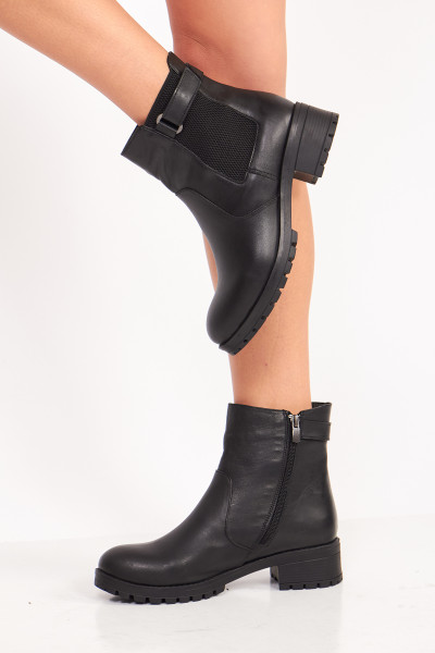 Fermuarlı Siyah Deri Kadın Bot