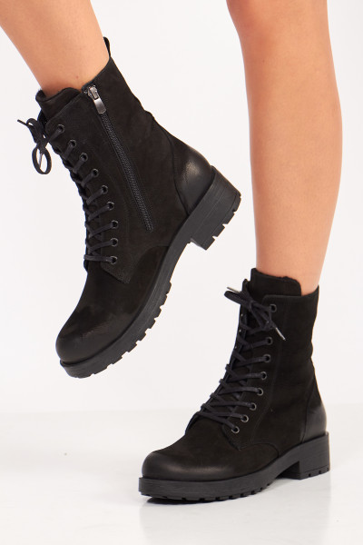 Fermuarlı Siyah Deri Kadın Bot