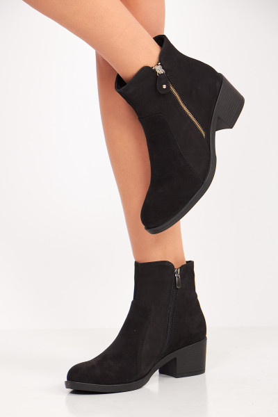 Fermuarlı Siyah Deri Kadın Bot