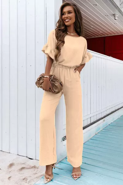 Fırfır Detaylı Bej Bluz Pantolon Alt Üst Takım
