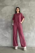 Fırfır Detaylı Fuşya Bluz Pantolon Alt Üst Takım