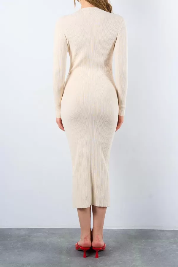 Fitilli Krem Triko Uzun Elbise