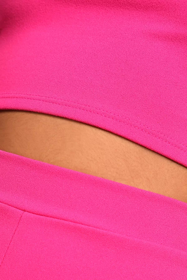 Fosforlu Pembe Dalgıç Kumaş Pantolon Bluz Kadın İkili Takım