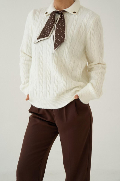 Fular Detaylı Uzun Kollu Ekru Triko Kadın Kazak