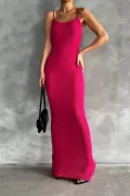 Askılı Fuşya Maksi Elbise