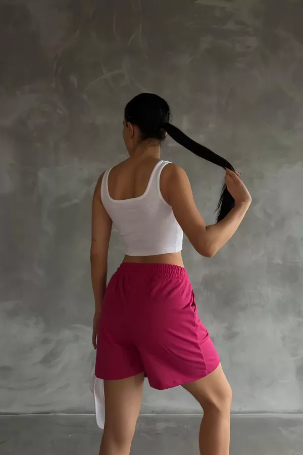 Fuşya Beyaz Şort Crop Kadın Alt Üst Takım