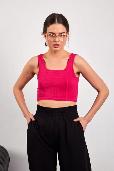Fuşya Crop Top Kadın Atlet
