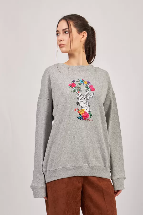 Geyik Nakışlı Grimelanj Kadın Sweatshirt