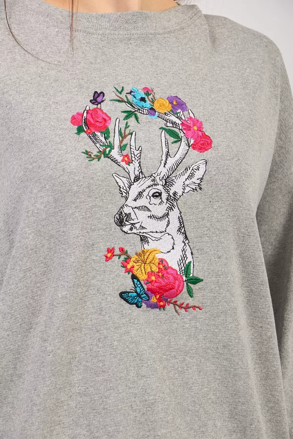 Geyik Nakışlı Grimelanj Kadın Sweatshirt