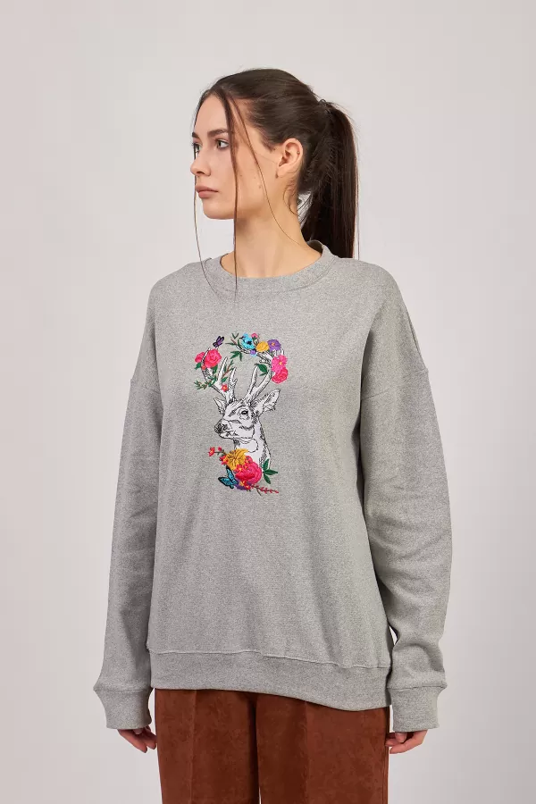 Geyik Nakışlı Grimelanj Kadın Sweatshirt