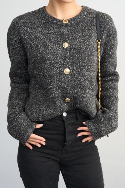 Gold Düğmeli Kırçıllı Antrasit Kadın Hırka