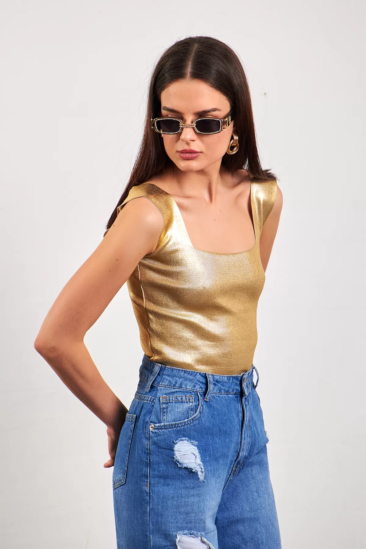 Gold Varaklı Fitilli Kadın Atlet