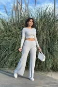 Siyah Crop Bluz-İspanyol Paça Pantolon Alt Üst Takım