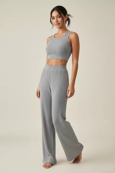 Gri Crop Bluz Pantolon Alt Üst Takım