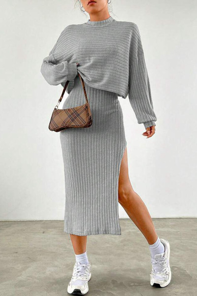 Gri Elbise Bluz Alt Üst Takım