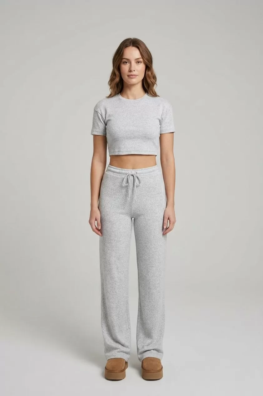 Gri Kaşkorse Crop İkili Takım