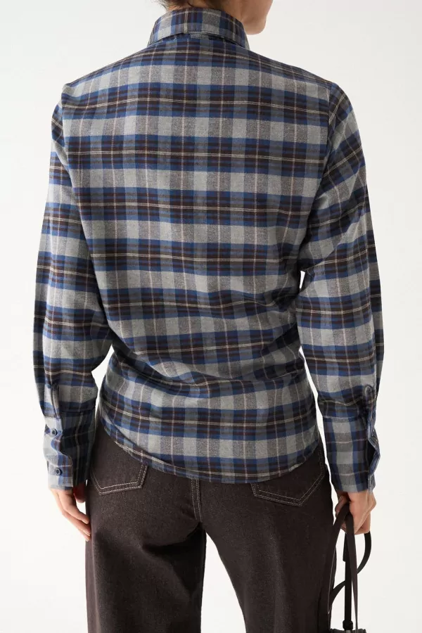 Gri Lacivert Ekose Kadın Gömlek