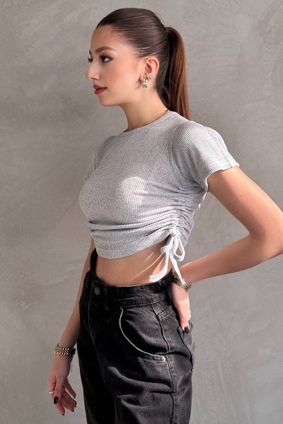 Gri Melanj Asansörlü Kaşkorse Bluz