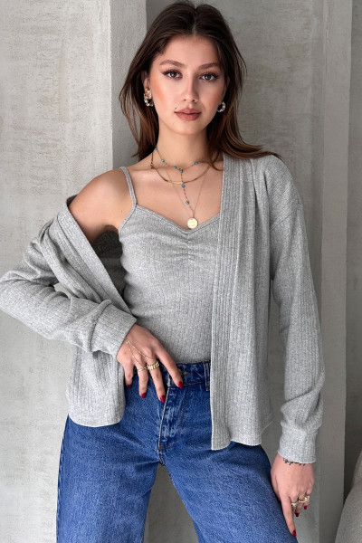 Gri Melanj Atlet Hırka İkili Takım