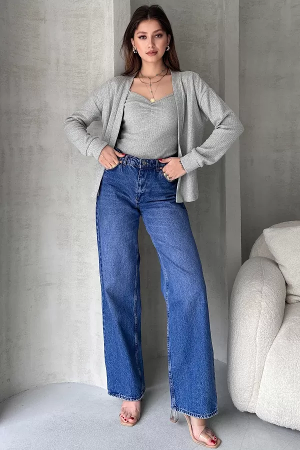 Gri Melanj Atlet Hırka İkili Takım