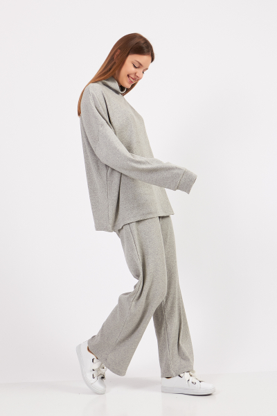 Gri Melanj Kadın Kaşkorse Bluz Pantolon Takım