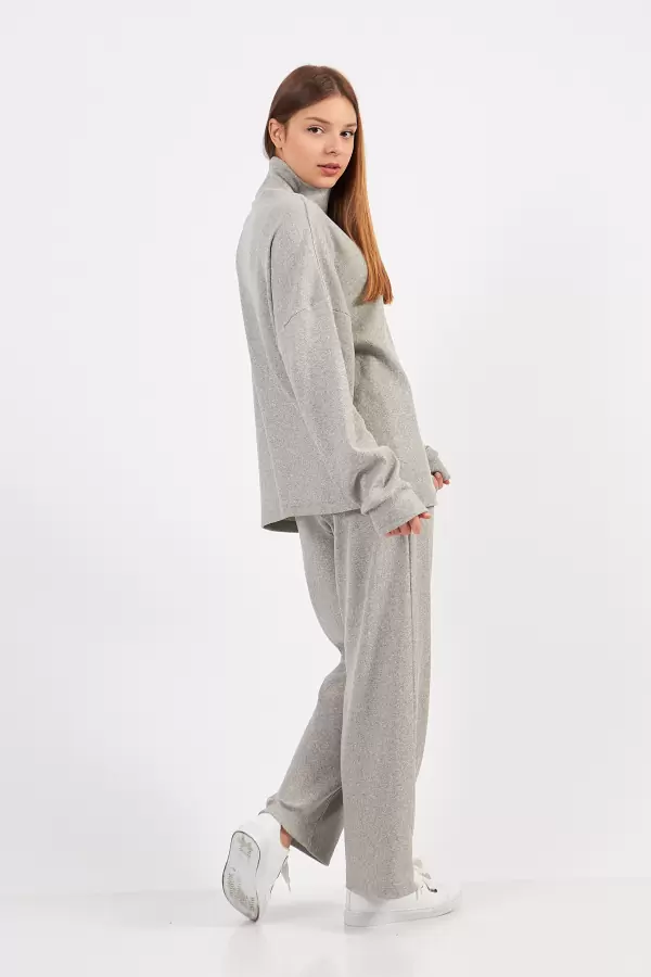 Gri Melanj Kadın Kaşkorse Bluz Pantolon Takım