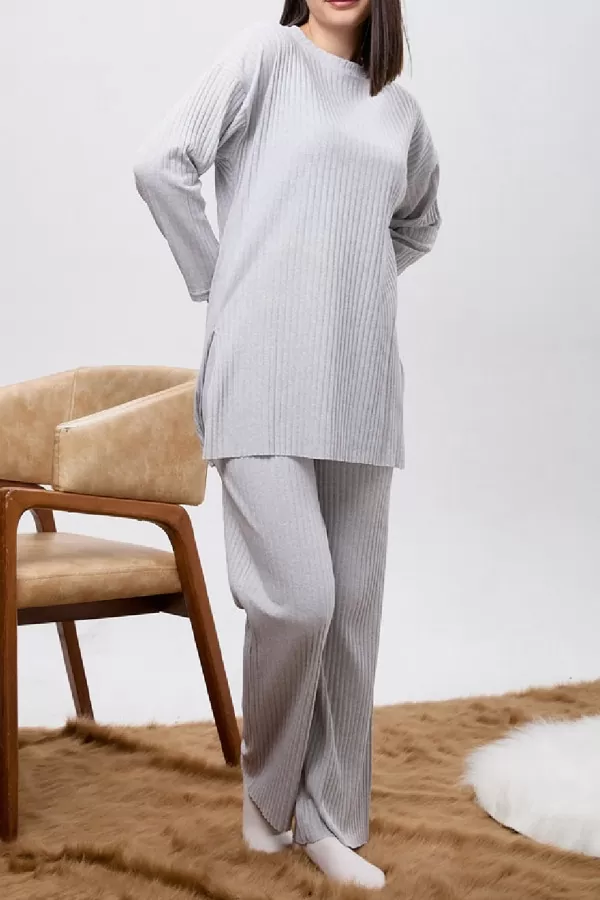 Gri Melanj Tunik Pantolon İkili Takım