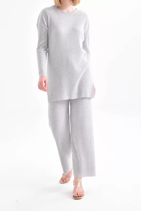 Gri Melanj Tunik Pantolon İkili Takım