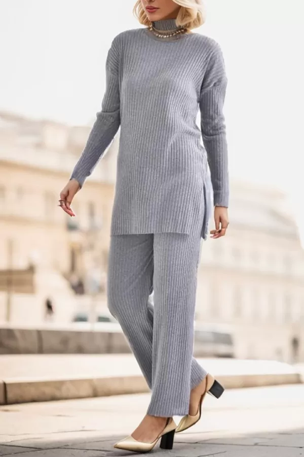 Gri Melanj Tunik Pantolon İkili Takım