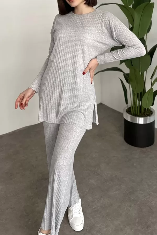 Gri Melanj Tunik Pantolon İkili Takım