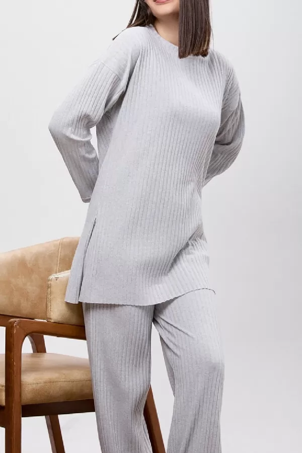 Gri Melanj Tunik Pantolon İkili Takım