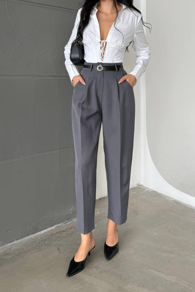 Gri Pamuklu Kadın Palazzo Pantolon