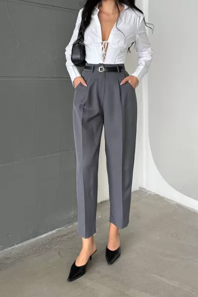 Gri Pamuklu Kadın Palazzo Pantolon