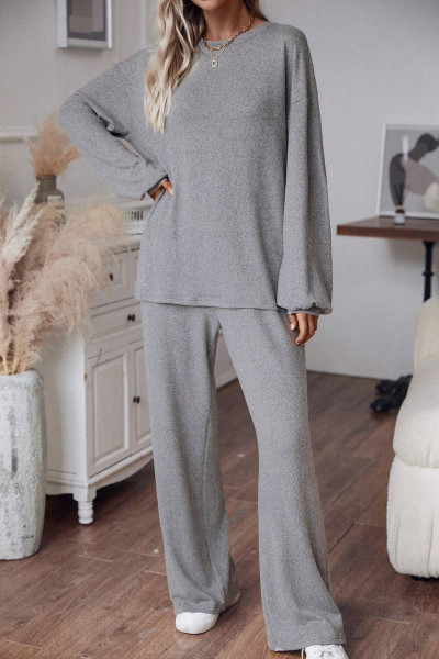 Gri Pamuklu Pantolon Bluz Kadın Alt Üst Takım