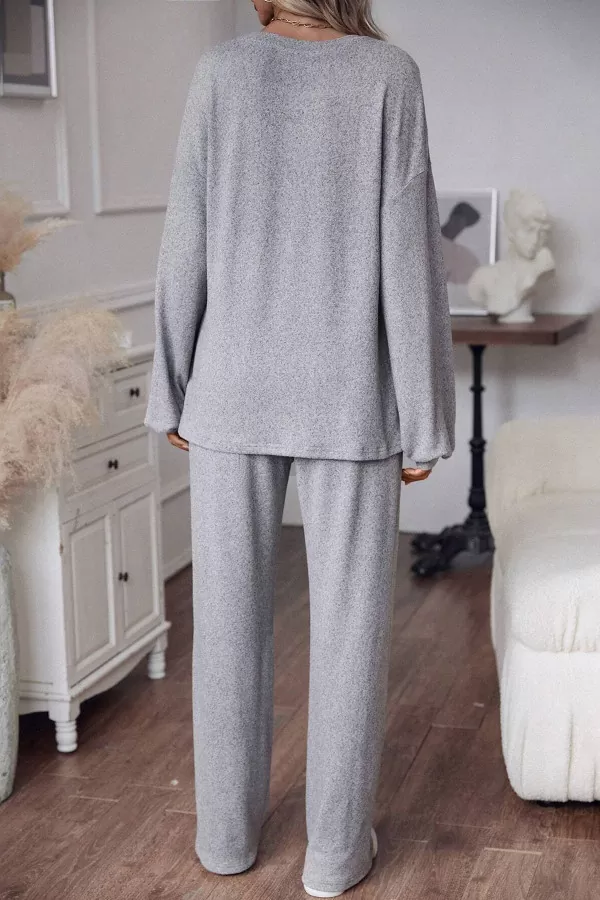 Gri Pamuklu Pantolon Bluz Kadın Alt Üst Takım