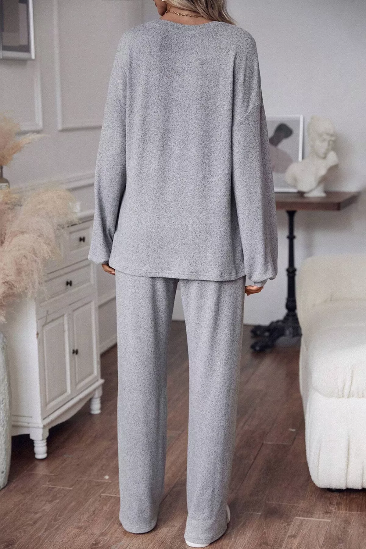 Gri Pamuklu Pantolon Bluz Kadın Alt Üst Takım