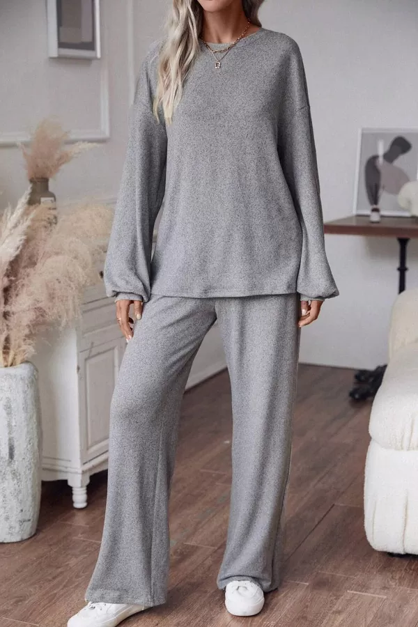 Gri Pamuklu Pantolon Bluz Kadın Alt Üst Takım