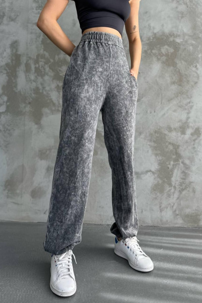 Gri Pamuklu Yıkamalı Kadın Kumaş Pantolon