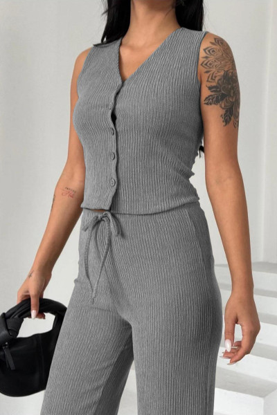 Gri Pantolon Bluz Alt Üst Takım