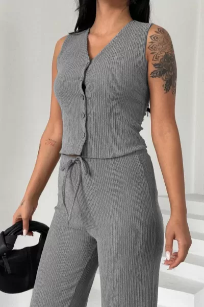 Gri Pantolon Bluz Alt Üst Takım