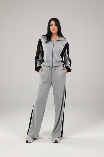 Gri Siyah Renk Bloklu Kadın Eşofman Takımı