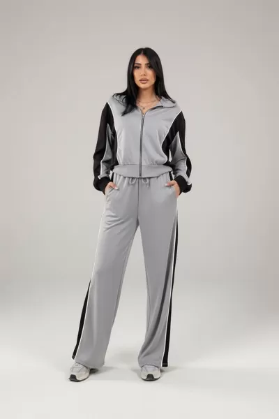 Gri Siyah Renk Bloklu Kadın Eşofman Takımı