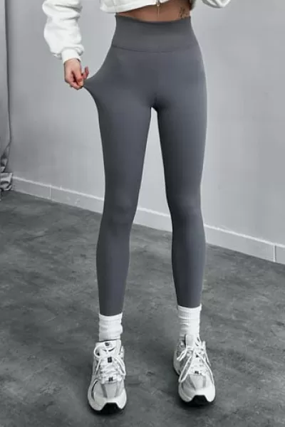 Gri Süper Yüksek Bel İçi Şardonlu Fitilli Tayt