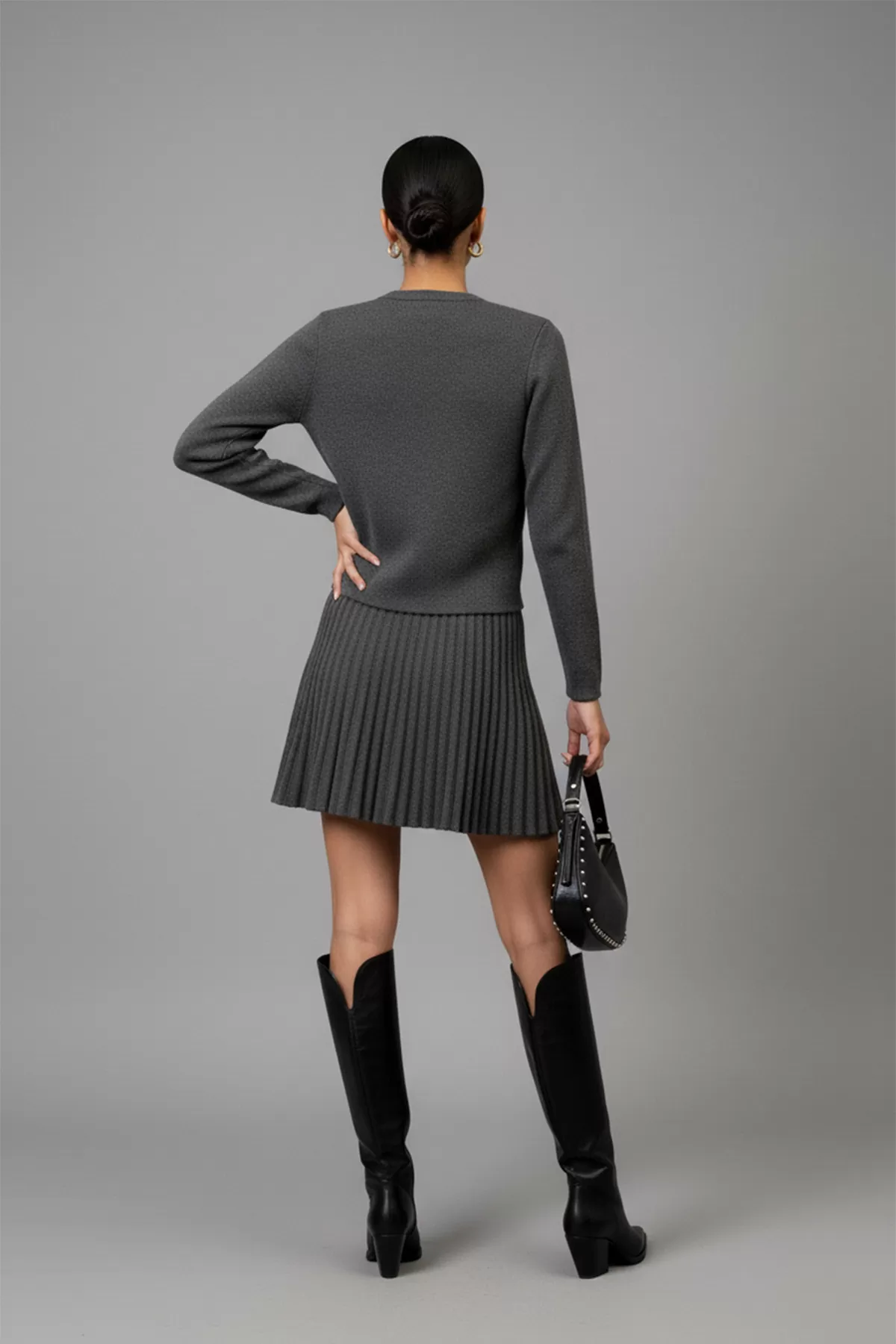 Gri Triko Etek Hırka Alt Üst Takım