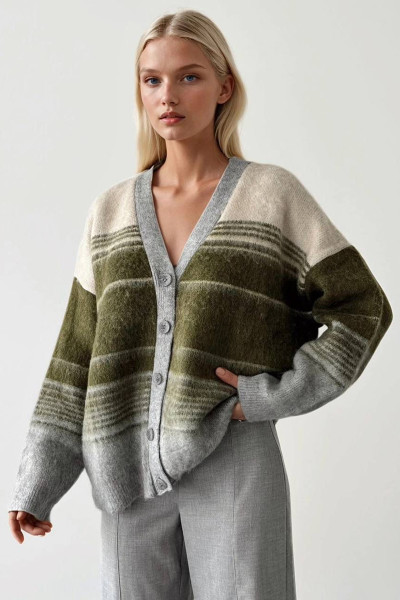 Gri Yeşil Triko Kadın Hırka