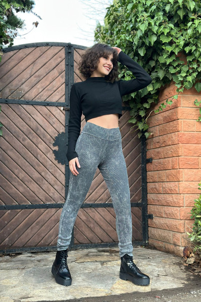 Gri Yüksek Bel Kadın Tayt